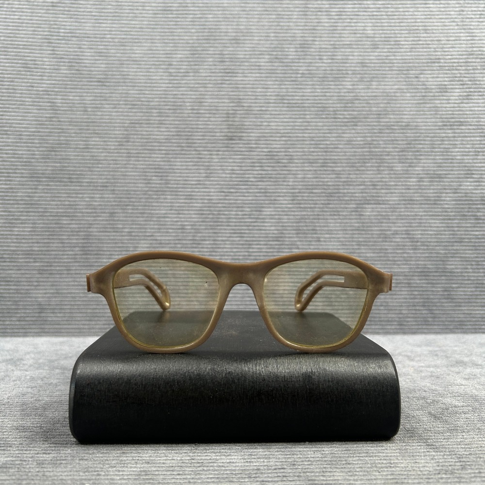 Vintage Polaroid Sunglasses Tan Matte Plastic Retro Yellow Tint Lens Mid Century